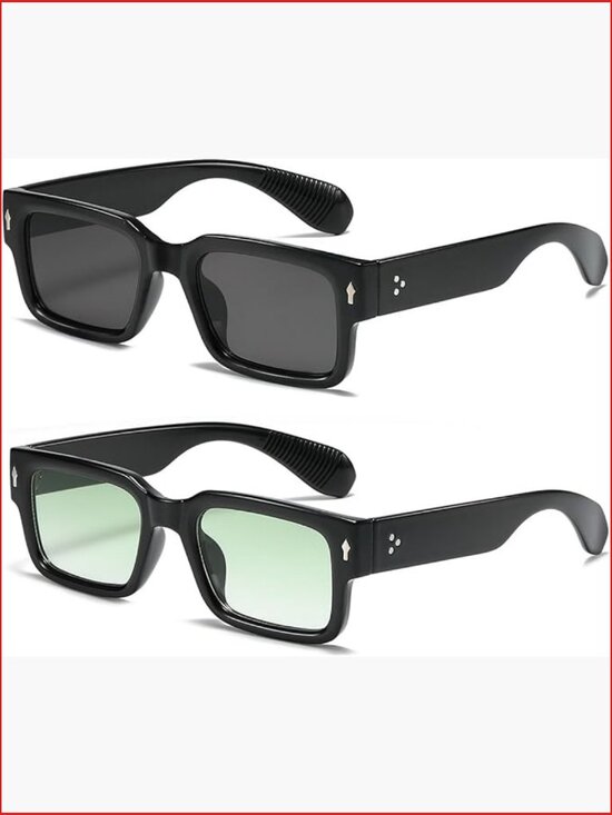 Classic Square Sunglasses Trendy Thick Frame Rectangle Chunky Black Shades main image 6